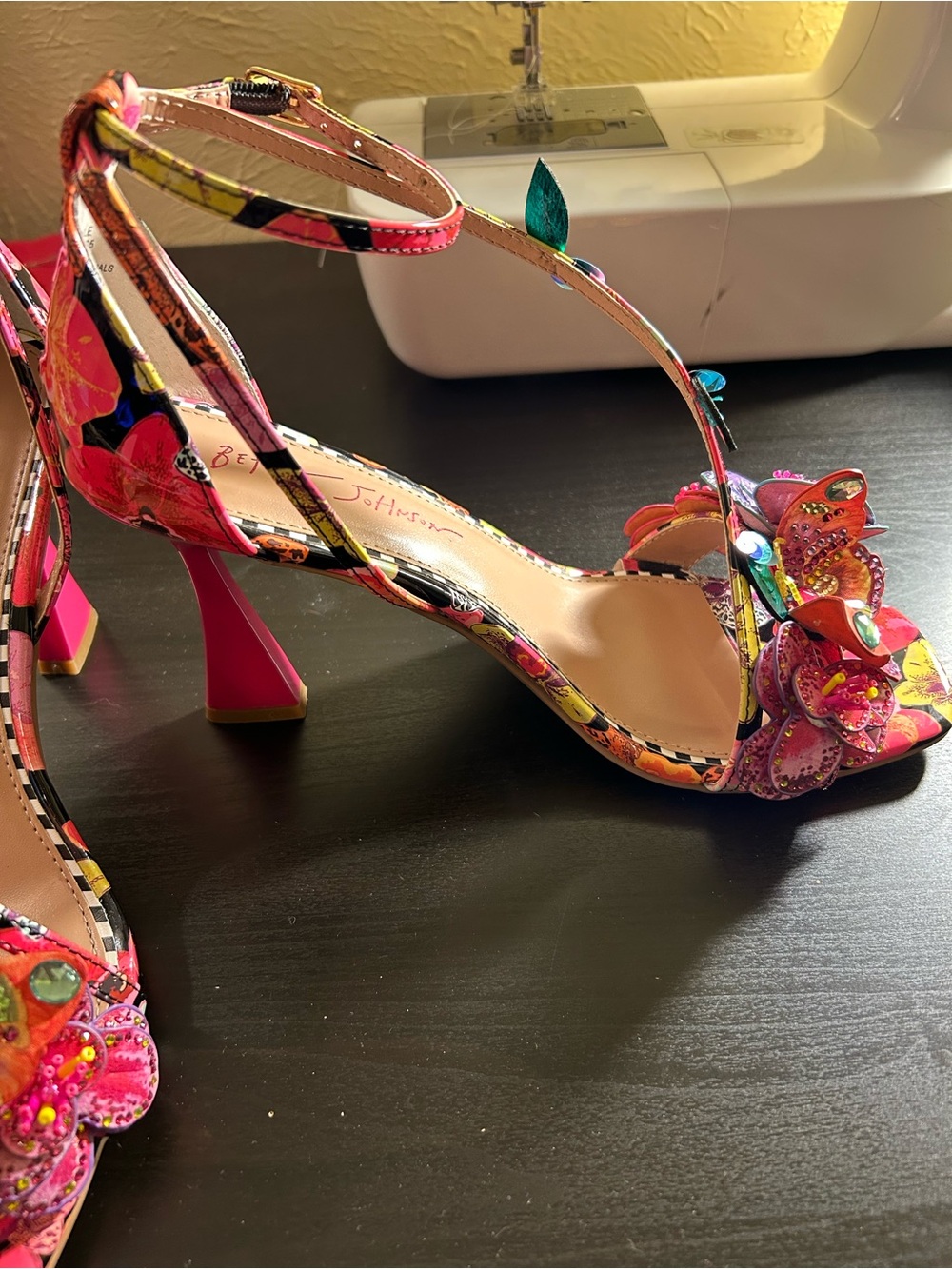 Betsey Johnson Multicolor Floral Embellished Ankle-Strap Heels - Picture 4 of 14